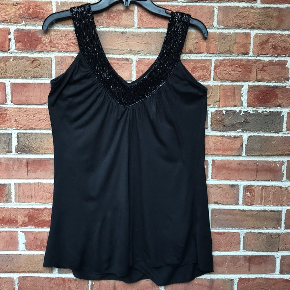 EUC “Mattie M” Black Beaded Tank SzSM